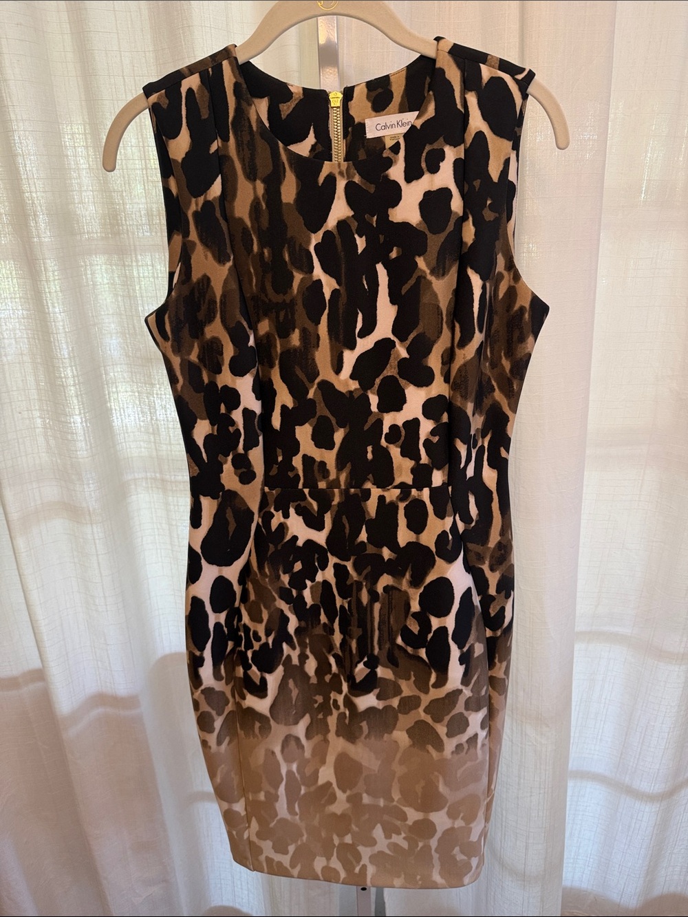 Calvin Klein Leopard Print Sheath Dress - Black & Brown